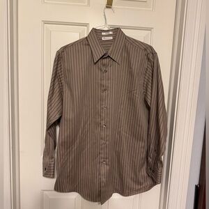Men’s Brown Stripe Non Iron Kenneth Cole New York Button Down Shirt Sz 16.5